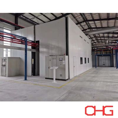 خط طلاء مسحوق لملفات الألومنيوم نظام ناقل فوق رأس تصميم قابلة للتخصيص مناسبة لأحجام وأشكال مختلفة