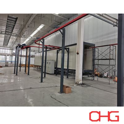 خط طلاء مسحوق أوتوماتيكي لأجهزة الملفات الألمنيومية مع نظام ناقل